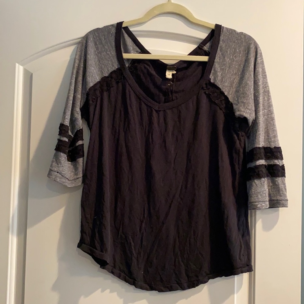 Black and grey We The Free 3/4 length baseball tee